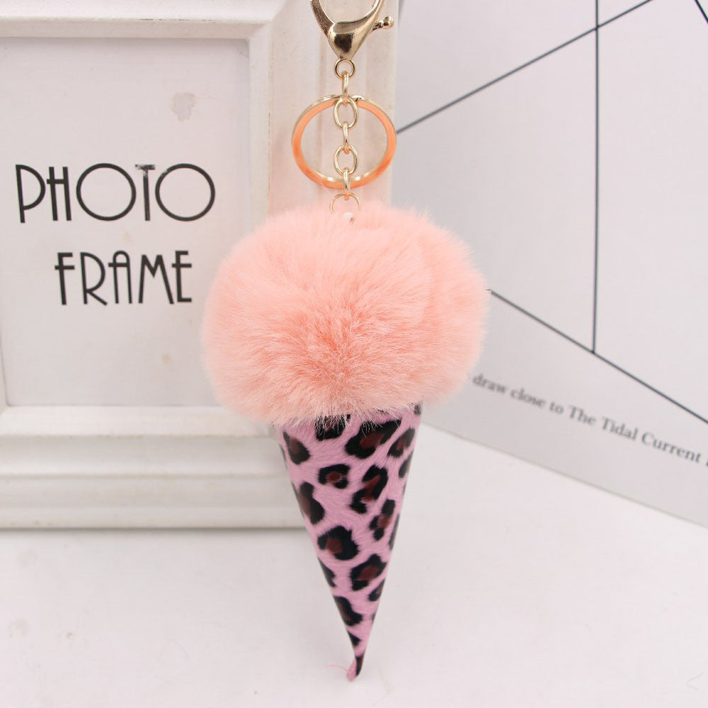 Wholesale Leopard Print Ice Cream Fur Ball Alloy Keychain